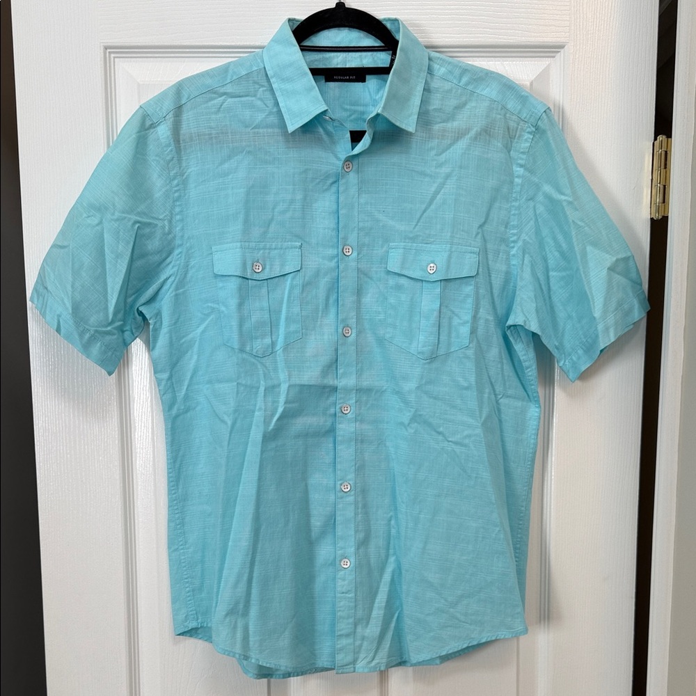 Alfani Aqua Blue Casual Button Down Shirt